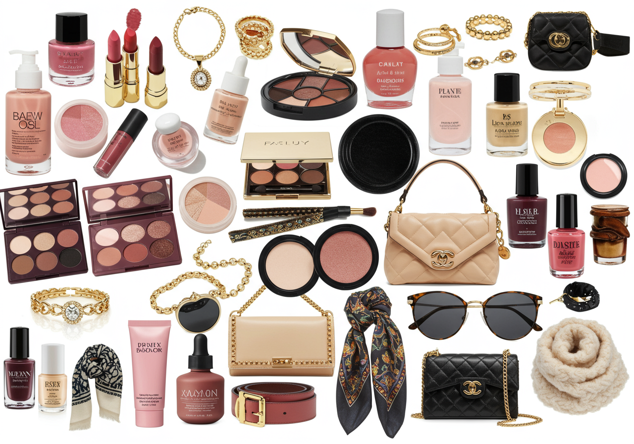 Collage de produits de beauté et accessoires